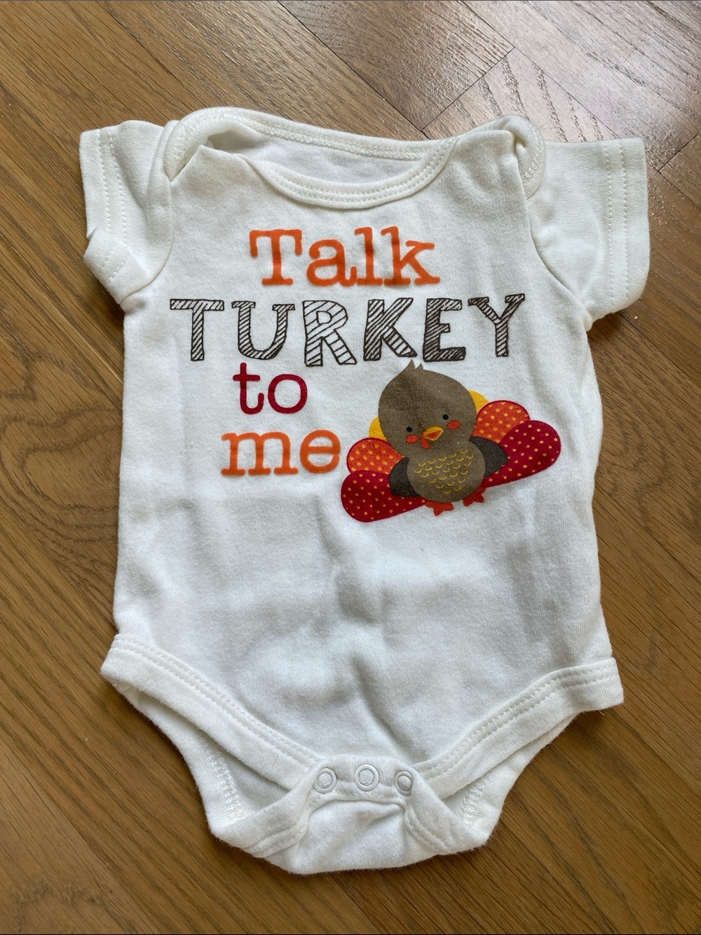 Baby Starters 3M White Baby Onesie with 'Talk Turkey to Me' and Turkey Graphic